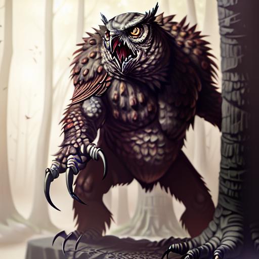 00025-3528174820-Portrait of a Undead, Zombie, skeletal Owlbear standing atop bones_70, Volumetric lighting, concept art, brush stroke style, art.png